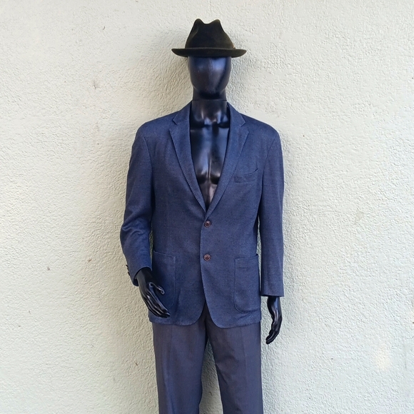 Q by Flynt Blazer Men's "Booth" (2) Button Navy Gray Unrestricted Luxury Blazer - Picture 3 of 16